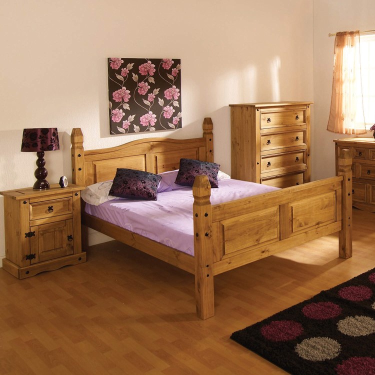 Rustic Pine King Size Bed Frame with Footboard - Corona - Seconique