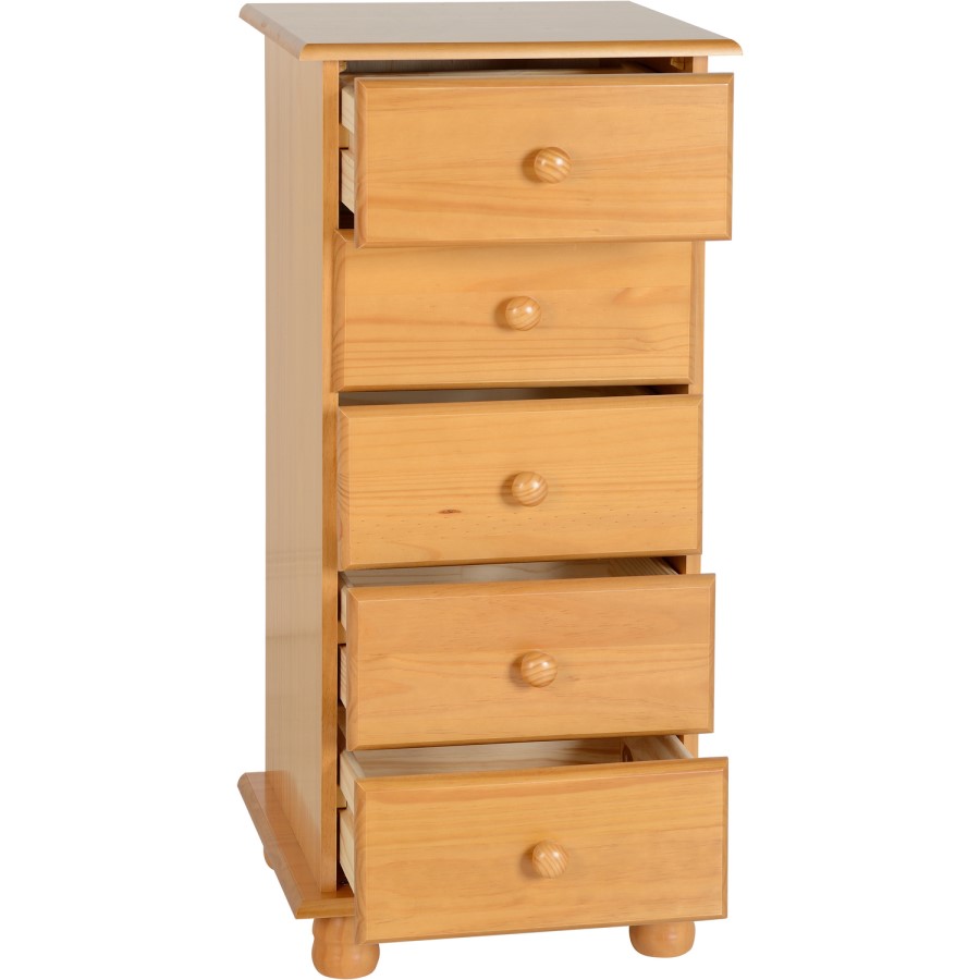 Seconique Sol Pine 5 Drawer Narrow Chest