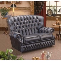 Forest Sofa Monks Leather 2 Seater Chesterfield Sofa - antique blue