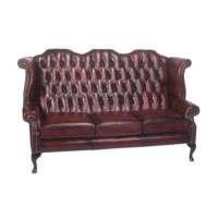 Forest Sofa Queen Anne Leather 3 Seater Chesterfield Wing Sofa - antique blue