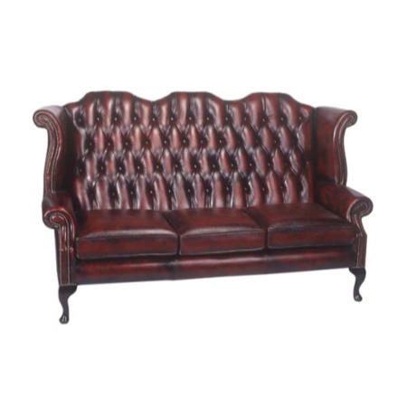 Forest Sofa Queen Anne Leather 3 Seater Chesterfield Wing Sofa - antique blue