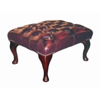 Forest Sofa Queen Anne Leather Chesterfield Footstool - antique red