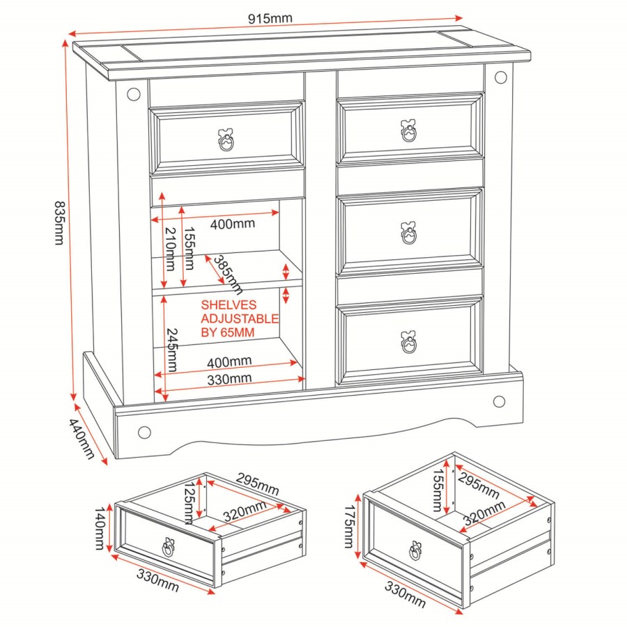 Seconique Original Corona Pine 1 Door 4 Drawer Sideboard