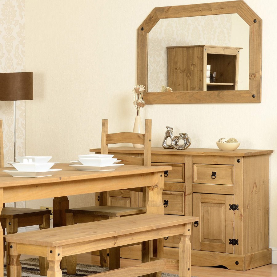 Seconique Original Corona Pine Sideboard with 2 Doors & 5 Drawers with Black Handles