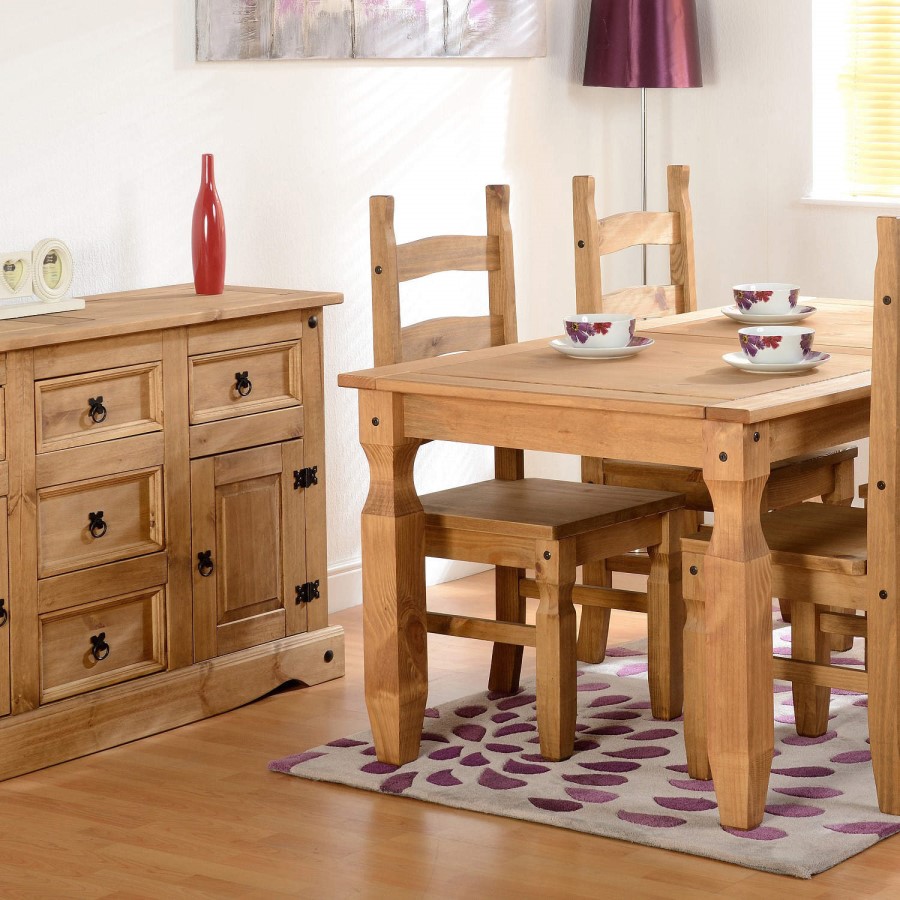 Seconique Original Corona Pine Sideboard with 2 Doors & 5 Drawers with Black Handles