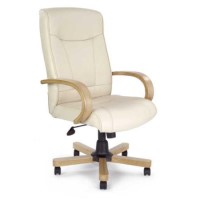 Eliza Tinsley Clemson Cream Leather Deluxe Office Chair in Oak