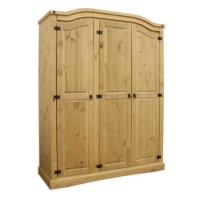 GRADE A2 - Corona Mexican 3 Door Wardrobe in Solid Pine 