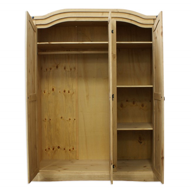 GRADE A2 - Corona Mexican 3 Door Wardrobe in Solid Pine 