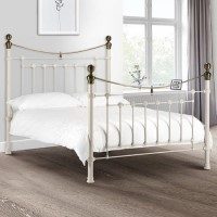 GRADE A1 - White Brass Metal Double Bed Frame - Victoria - Julian Bowen