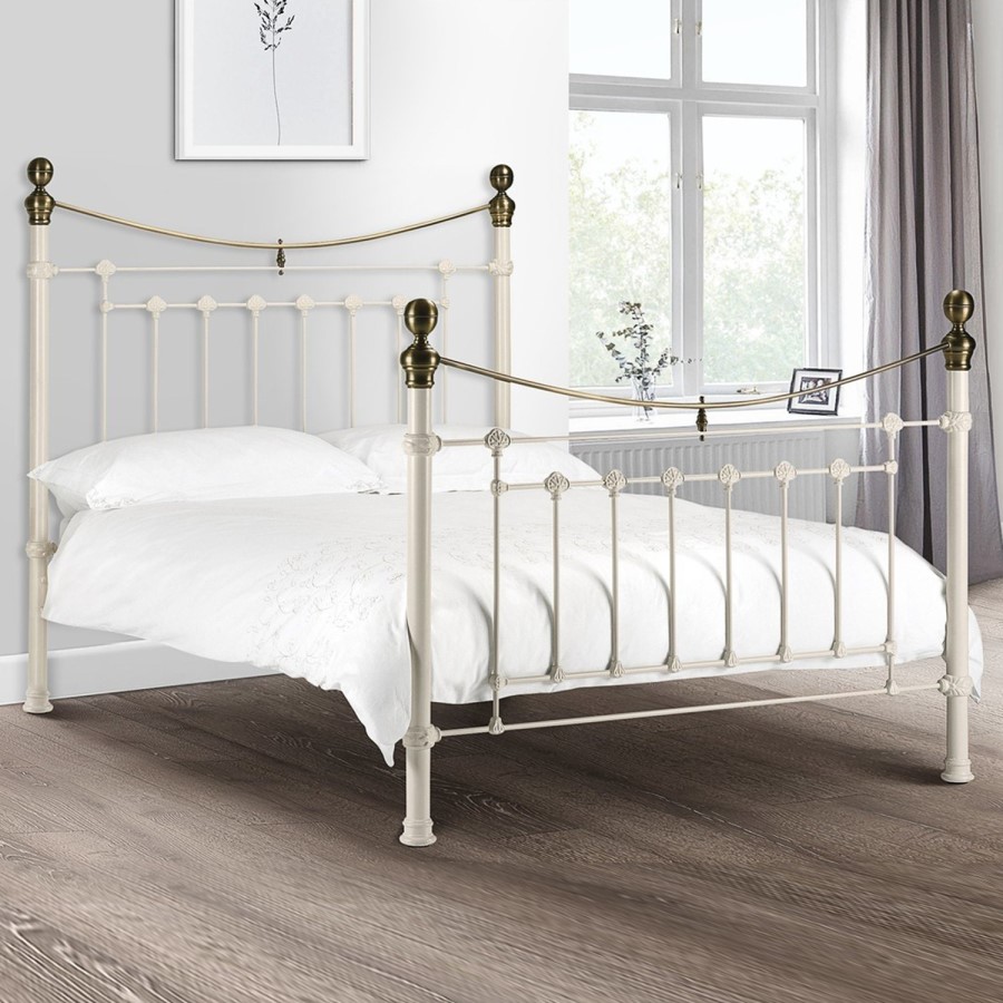GRADE A1 - White Brass Metal Double Bed Frame - Victoria - Julian Bowen