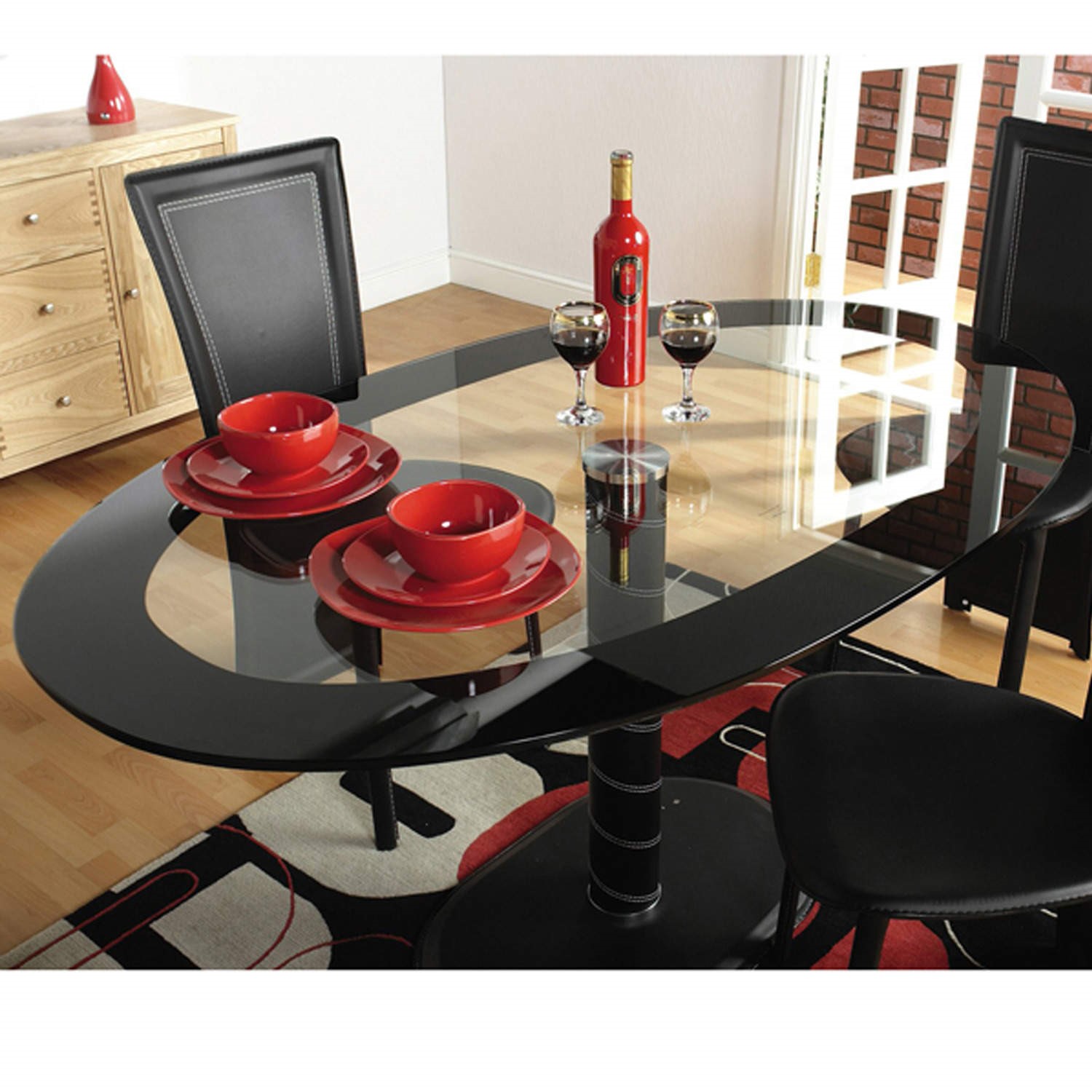 Grade A1 Seconique Cameo Oval Dining Set Oval Glass Dining Table 4 Black Faux Leather Dining Chairs Furniture123