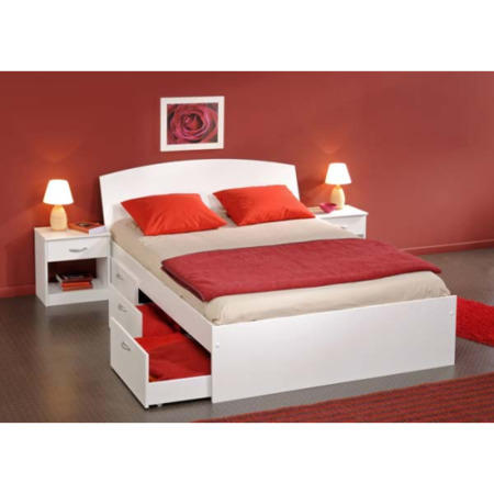 Matty Double Bed with Drawers in White