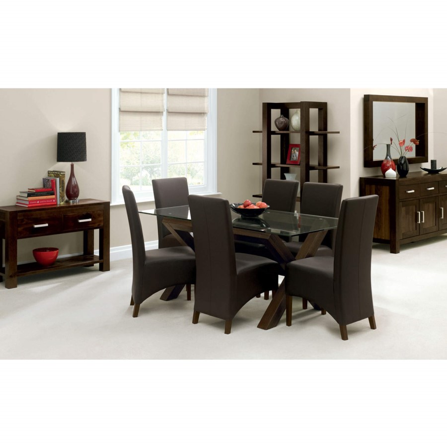 Bentley Designs Lyon Walnut Rectangular Glass Dining Set in Ivory