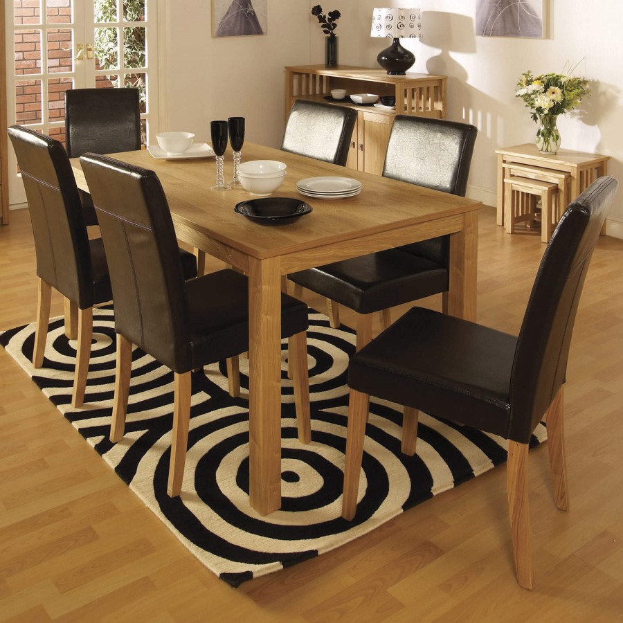 Seconique Ashbourne Solid Wood Dining Set & 6 Brown PU Dining Chairs