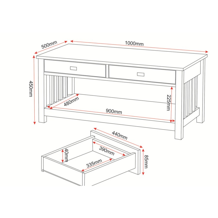 Seconique Ashmore 2 Drawer Coffee Table