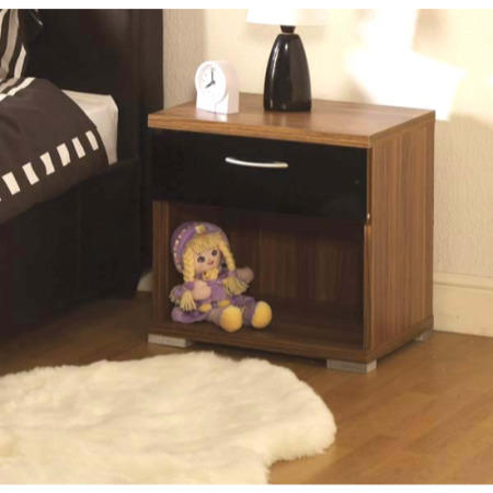 Seconique Hollywood Walnut and High Gloss 1 Drawer Bedside Cabinet