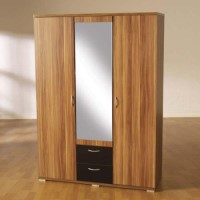 Seconique Hollywood Walnut and High Gloss 3 Door Mirrored Wardrobe