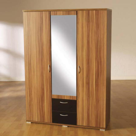 Seconique Hollywood Walnut and High Gloss 3 Door Mirrored Wardrobe