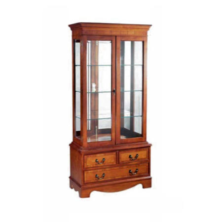 Kelvin Furniture Georgian Reproduction Curio 3 Drawer 2 Door Display Cabinet in Yew
