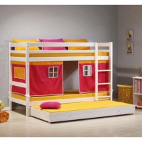 Thuka Minnie Solid Pine White Bunk Bed with Pink Tent and Trundle Guest Bed