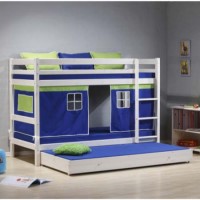 Thuka Minnie Solid Pine White Bunk Bed with Blue Tent and Trundle Guest Bed