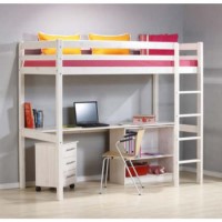 Thuka Minnie Solid Pine White Highsleeper Bed with Long Desk Bookcase and Cabinet - without mattress