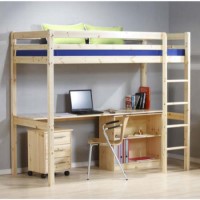 Thuka Minnie Solid Pine Natural Highsleeper Bed with Long Desk Bookcase and Cabinet - without mattress