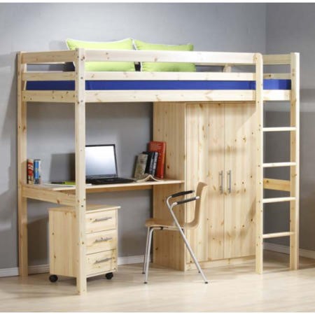 Thuka Minnie Solid Pine Natural Highsleeper Bed With Desk Wardrobe