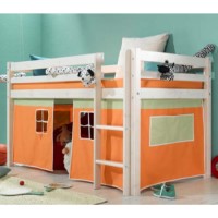 Thuka Minnie Solid Pine White Midsleeper Bed with Orange Tent - without mattress