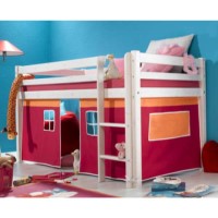 Thuka Minnie Solid Pine White Midsleeper Bed with Pink Tent - without mattress