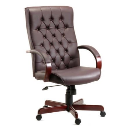 Dark Red Leather Tufted Office Chair, Red Leather Office Chair