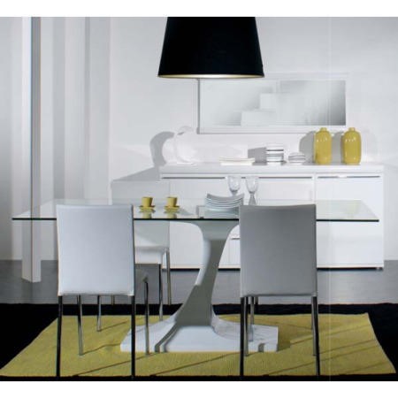 Sciae New White High Gloss Rectangular Dining Table with Glass Top