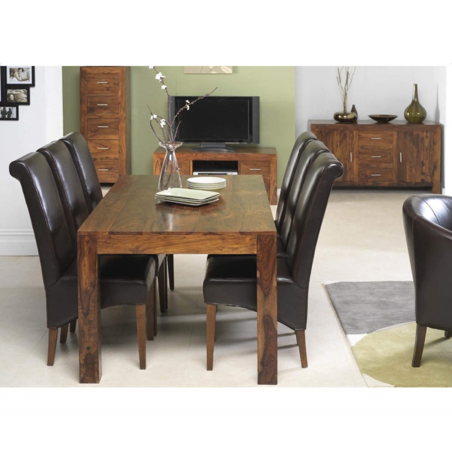 Heritage Furniture UK Laguna Sheesham Brown Upholstered Dining Chair pair