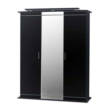 Sciae Moon High Gloss Black 3 Door Mirrored Wardrobe With