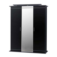 Sciae Moon High Gloss Black 3 Door Mirrored Wardrobe - with lighting attachment