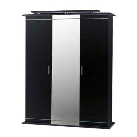 Sciae Moon High Gloss Black 3 Door Mirrored Wardrobe - with lighting attachment