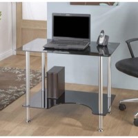 Jual Furnishings Pilot 2 Tier Black Glass Desk PT005 LTB