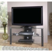 Thorley Clear Glass Medium Corner TV Unit with Black Uprights TL004 BC - 