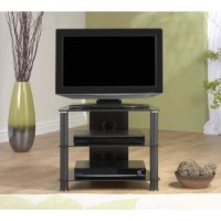 Jual Furnishings Thorley Black Glass Compact Corner TV Stand 