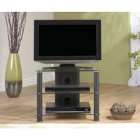 Thorley Clear Glass Compact Corner TV Unit with Black Uprights TL007 BC