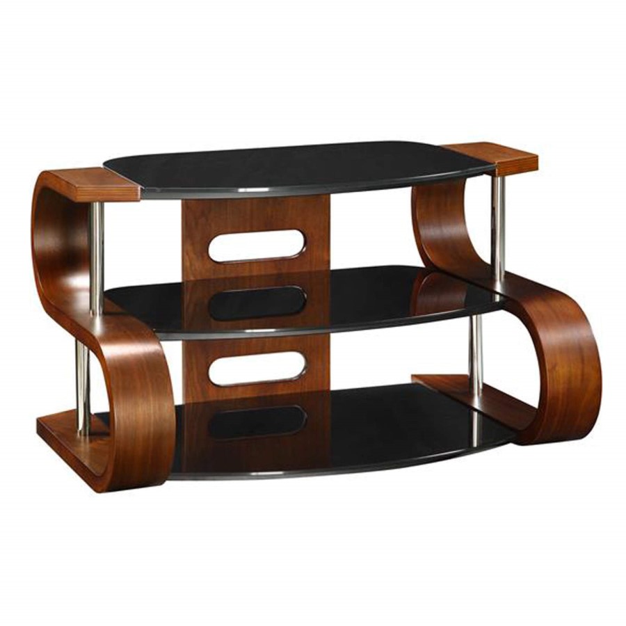 Jual Furnishings Harkin Black Glass TV Stand in Walnut