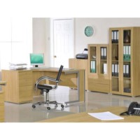 Newsam Office Radial Desk and Glazed Storage Furniture Set