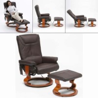 Restwell Roma Leather Faced Massage Chair and Footstool - black