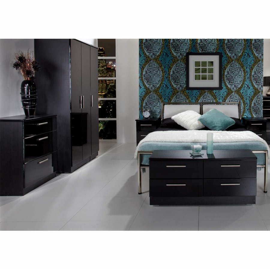 Welcome Furniture Knightsbridge High Gloss Deep 4 Drawer Chest in Black