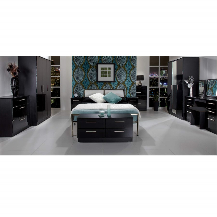 Welcome Furniture Knightsbridge High Gloss 2 Drawer 2 Door Wardrobe in Black