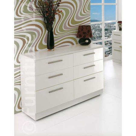 Welcome Furniture Knightsbridge High Gloss 6 Drawer Chest in White