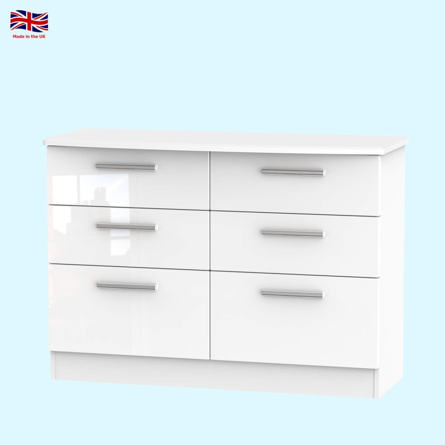 Welcome Furniture Knightsbridge High Gloss 6 Drawer Chest in White