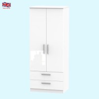 Knightsbridge High Gloss 2 Drawer 2 Door Wardrobe in White