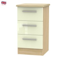 Knightsbridge High Gloss 3 Drawer Bedside Chest in Oak and Cream
