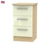 Knightsbridge High Gloss 3 Drawer Bedside Chest in Oak and Cream